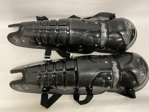 Vist Large View of Product Image Which is Used Rawlings SHIN GUARDS Catchers Leg Guards Black Adult