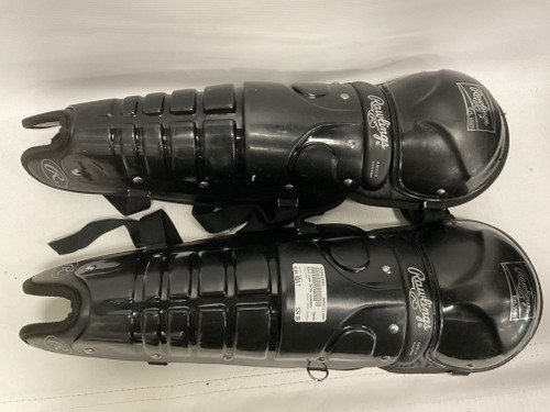 Vist Large View of Product Image Which is Used Rawlings SHIN GUARDS Catchers Leg Guards Black Adult
