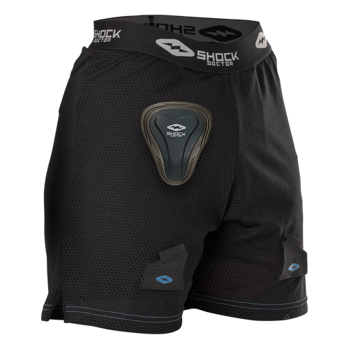 Vist Large View of Product Image Which is The Shock Doctor Women's Core Loose Hockey Short with Pelvic Protector has a loose fit design with super ventilated mesh fabric for superior comfort and protection. The mid-rise cut is designed specifically for female athletes, and the low-profile, dual density Pelvic Protector delivers essential protection.