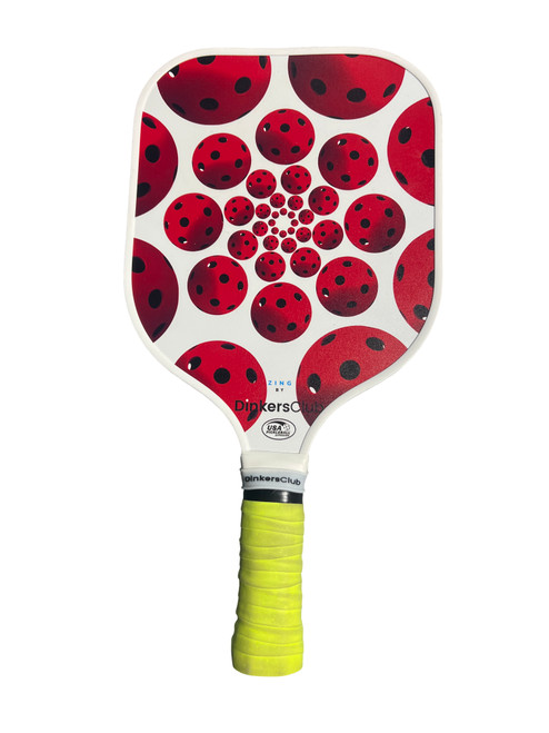 Vist Large View of Product Image Which is Used ZING BY DINKERS CLUB Pickleball Racquet Cardinal And White