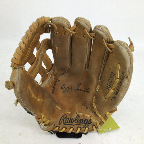 Vist Large View of Product Image Which is Used Rawlings OZZIE SMITH 12 IN RHT BB GLOVE BB/SB Glove RH Throw Brown 12"