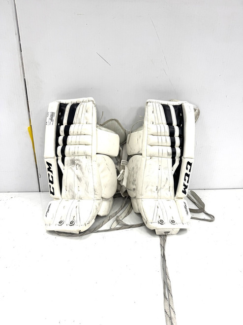 Vist Large View of Product Image Which is Used CCM EXTREME FLEX Goalie Leg Pads Youth White 20"