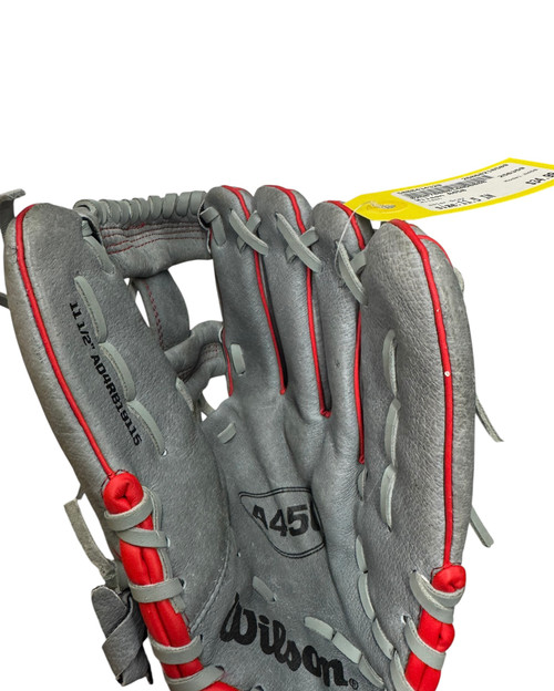 Vist Large View of Product Image Which is Used Wilson A450 BB/SB Glove RH Throw Grey 11 1/2"