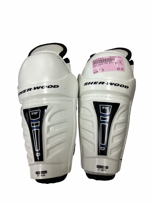 Vist Large View of Product Image Which is Used Sher-wood T50 Youth Shin Guards White 7"