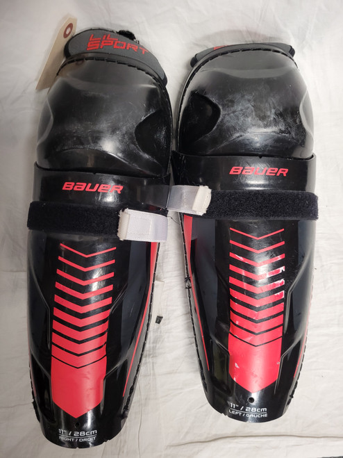 Vist Large View of Product Image Which is Used Bauer LIL SPORT Junior Shin Guards Black 11"