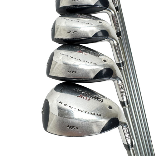 Vist Large View of Product Image Which is Used Tour Edge BAZOOKA JMAX IRONWOOD Women's RH Iron Hybrid Set 5H-PW Ladies Flex Graphite Shaft