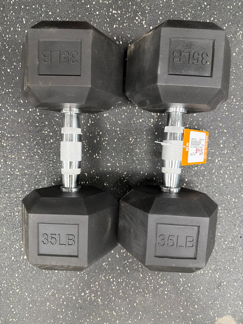 Vist Large View of Product Image Which is New 35-lb Rubber Hex Dumbbell (Pair)