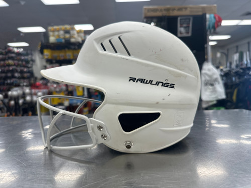 Vist Large View of Product Image Which is Used Rawlings RCFH Batting Helmet w/Mask White One Size