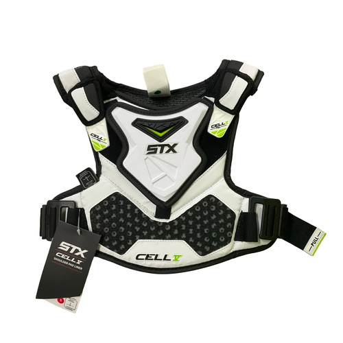Vist Large View of Product Image Which is Used STX CELL V Lacrosse Shoulder Pads White SM