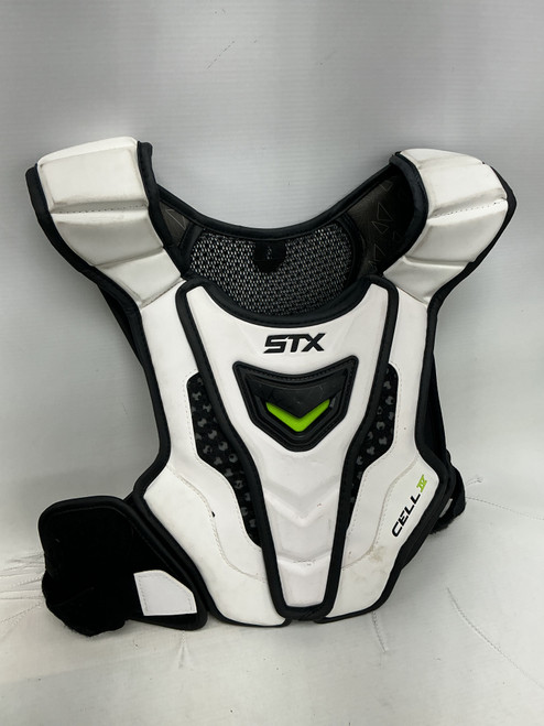Vist Large View of Product Image Which is Used STX CELL IV Lacrosse Shoulder Pads White LG