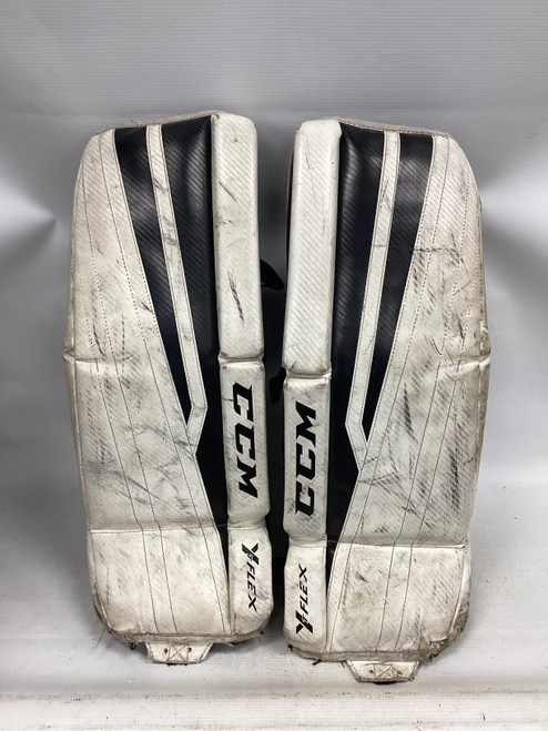 Vist Large View of Product Image Which is Used CCM YT FLEX Goalie Leg Pads Youth White 24"