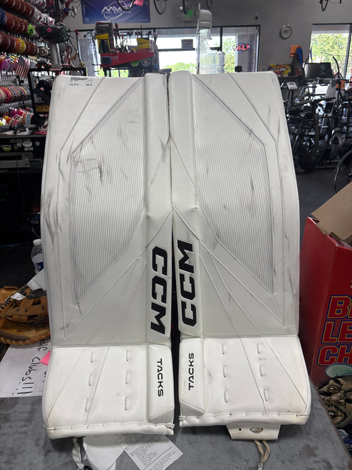 Vist Large View of Product Image Which is Used CCM TACKS Goalie Leg Pads Senior White 33"