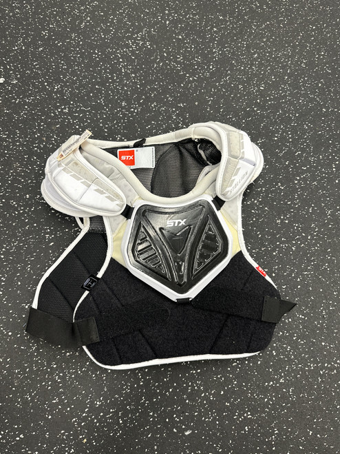 Vist Large View of Product Image Which is Used STX STALLION 900 Lacrosse Shoulder Pads White LG