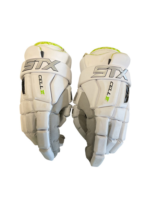 Vist Large View of Product Image Which is Used STX CELL IV Lacrosse Gloves Mens White MD