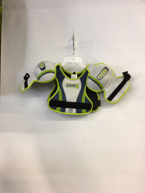 Vist Large View of Product Image Which is Used DR FUTURE STAR Lacrosse Shoulder Pads White And Optic Yellow Youth