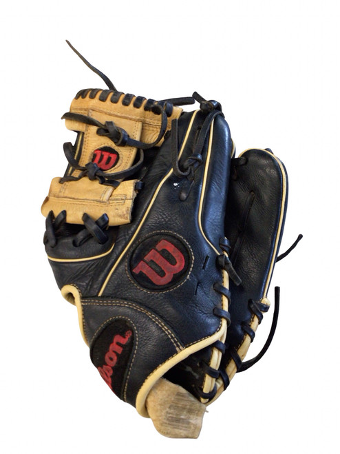 Vist Large View of Product Image Which is Used Wilson A700 BB/SB Glove RH Throw Black And Gold 11 1/2"