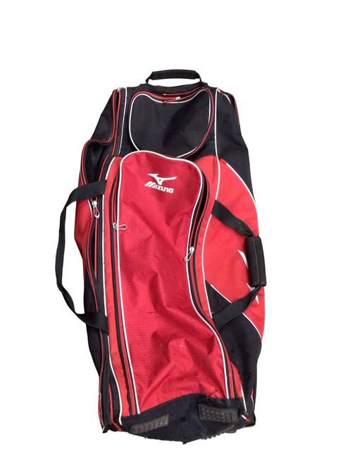 Vist Large View of Product Image Which is Used Mizuno WHEELED BAG BB/SB Player Wheeled Bag Black And Red