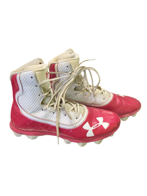 Vist Large View of Product Image Which is Used Under Armour Adult FB Cleats White And Red Senior 10