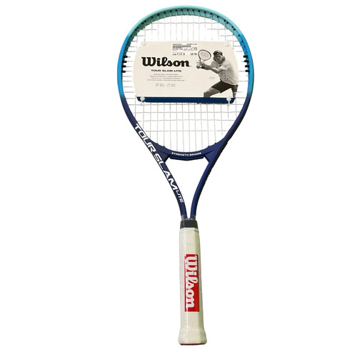 Vist Large View of Product Image Which is Used Wilson TOUR SLAM LITE Adult Tennis Racquet Navy Blue 4 3/8"