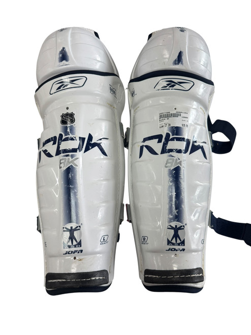 Vist Large View of Product Image Which is Used Reebok 8K Senior Shin Guards White 17"