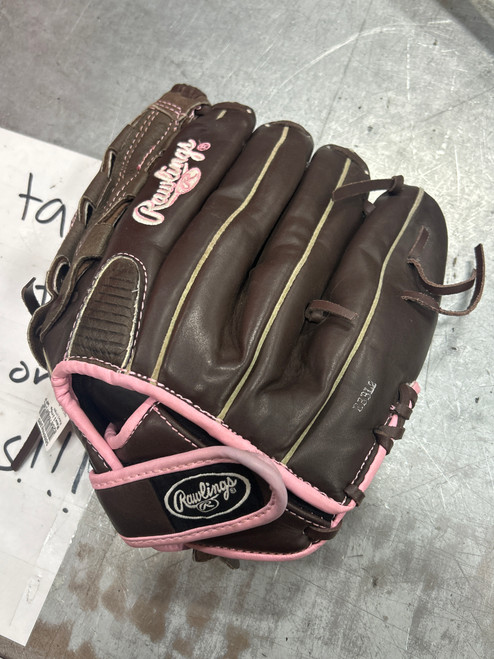 Vist Large View of Product Image Which is Used Rawlings WFP120 LH Throw Fastpitch Gloves Brown 12"