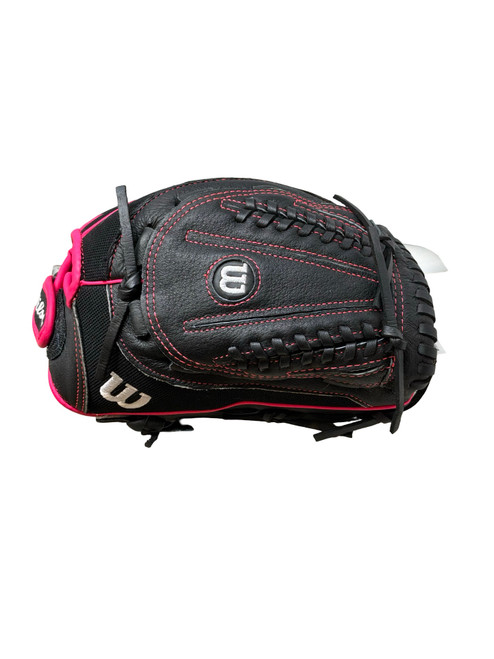 Vist Large View of Product Image Which is Used Wilson FLASH BB/SB Glove RH Throw Black 12"