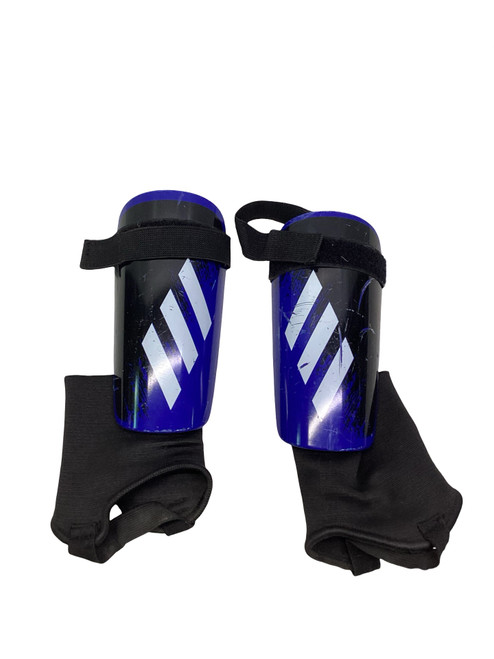 Vist Large View of Product Image Which is Used Adidas Soccer Shin Guards Junior Black And Royal Blue MD