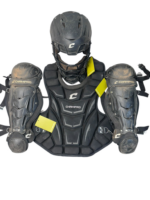 Vist Large View of Product Image Which is Used Champro CMHXM Catchers Chest Protector Black Youth