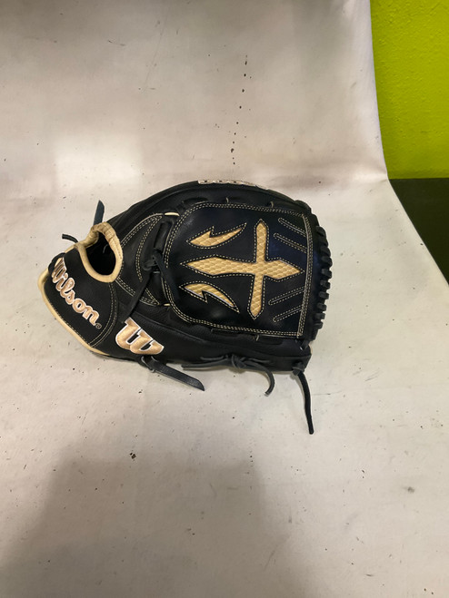 Vist Large View of Product Image Which is Used Wilson A2000 PRO STOCK PITCHING BB/SB Glove RH Throw Black 12"