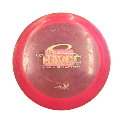 Vist Large View of Product Image Which is Used Latitude 64 Havoc BMTS Disc Golf Driver Red