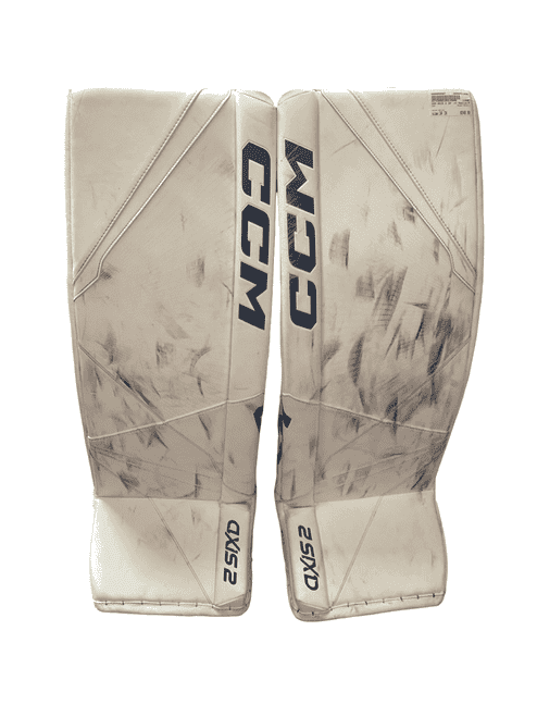 Vist Large View of Product Image Which is CCM AXIS 2 Goalie Leg Pads Senior White 34"