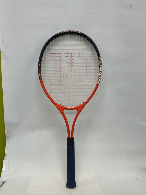 Vist Large View of Product Image Which is Used Wilson FUSION Adult Tennis Racquet Orange 4 1/4"