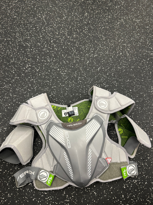 Vist Large View of Product Image Which is Used Maverik MX Lacrosse Shoulder Pads Grey MD