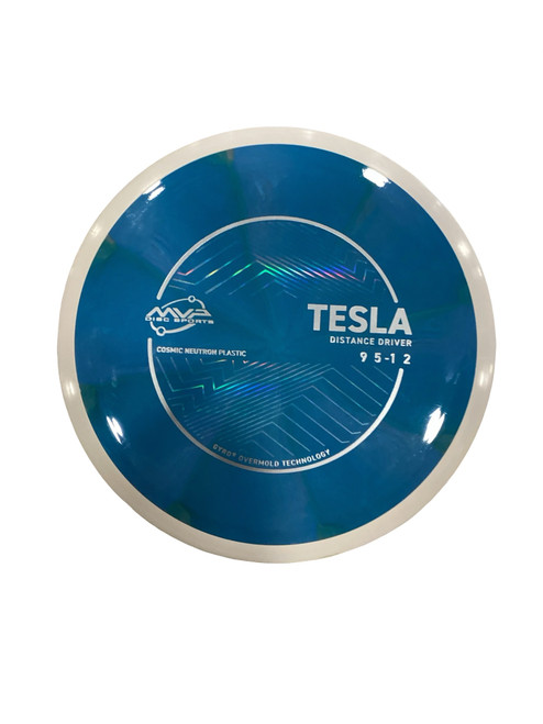 Vist Large View of Product Image Which is Used MVP COSMIC NEUTRON TESLA Disc Golf Driver Royal Blue 174g