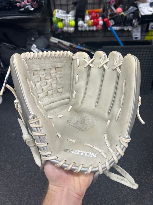 Vist Large View of Product Image Which is Used Easton GHOST TOURNAMENT ELITE RH Throw Fastpitch Gloves White 12"