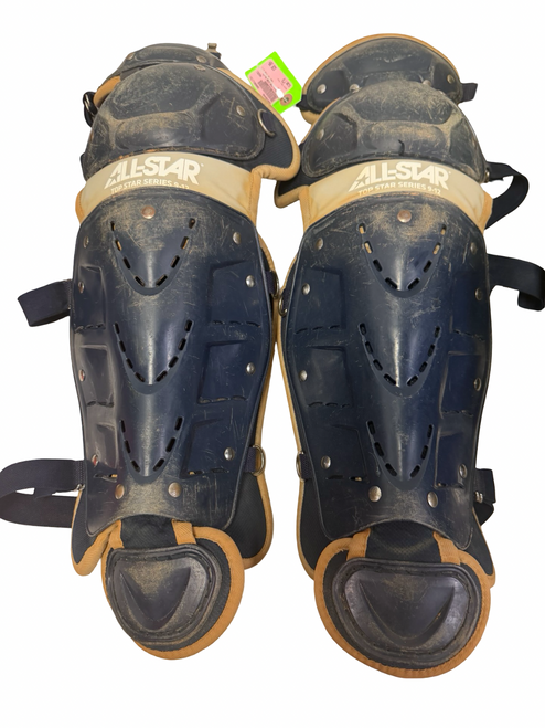 Vist Large View of Product Image Which is Used All-Star TOP STAR Series Age 9-12 Junior Baseball Catchers Leg Guards Navy Blue