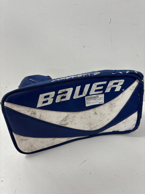 Vist Large View of Product Image Which is Used Bauer SUPREME PRO Senior Goalie Blocker White And Navy Blue