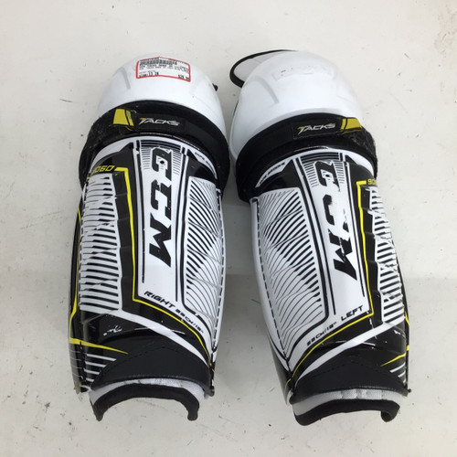 Vist Large View of Product Image Which is Used CCM TACKS 9060 JR 13IN SHIN GUARDS Junior Shin Guards White 13"