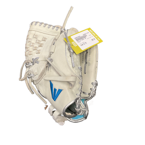 Vist Large View of Product Image Which is Used Easton GHOST NX RH Throw Fastpitch Gloves White 12"