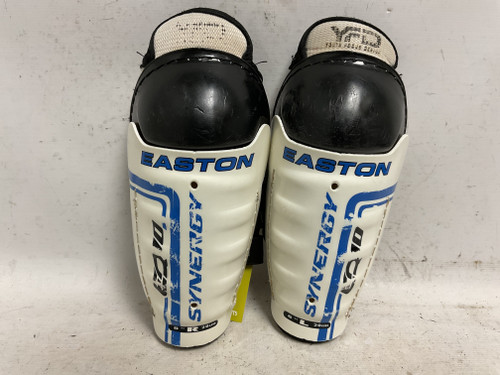 Vist Large View of Product Image Which is Used Easton SYNERGY EQ10 Youth Shin Guards White/Black/Royal 8"