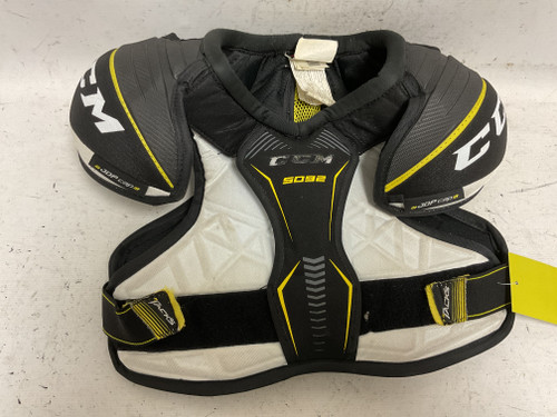 Vist Large View of Product Image Which is Used CCM TACKS 5092 Junior Shoulder Pads White/Black/Yellow MD
