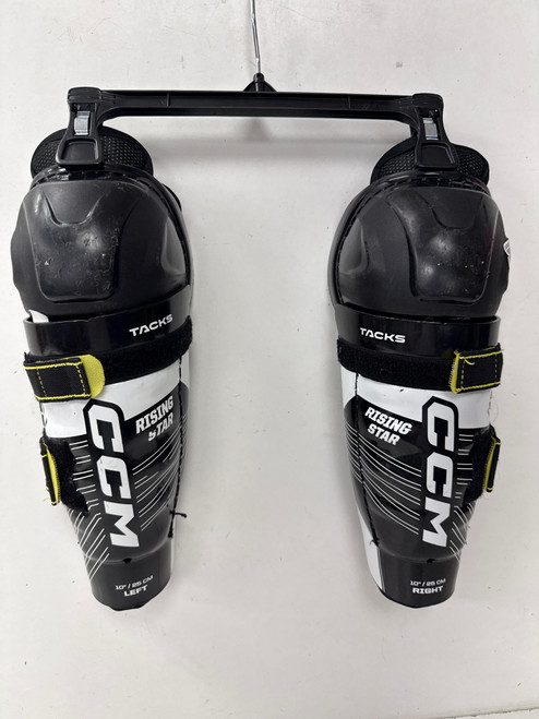 Vist Large View of Product Image Which is Used CCM TACKS RISING STAR Youth Shin Guards Black 10"