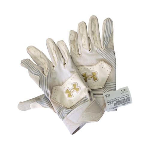 Vist Large View of Product Image Which is Used Under Armour YOUTH BATTING GLOVES BB/SB Batting Gloves White LG