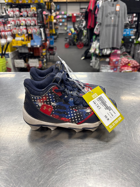 Vist Large View of Product Image Which is Used Under Armour USA BB/SB Cleats Navy Blue Junior 01.5