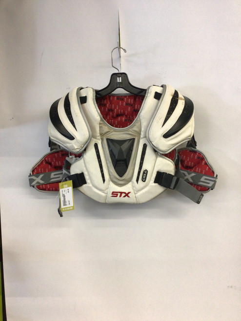 Vist Large View of Product Image Which is Used STX CELL Lacrosse Shoulder Pads White LG
