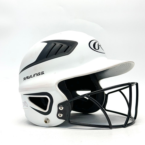 Vist Large View of Product Image Which is Used Rawlings RCFH Batting Helmet w/Mask White And Black MD