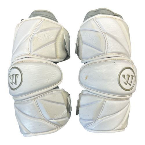 Vist Large View of Product Image Which is Used Warrior EVO PRO Lacrosse Arm Pads/Guards White LG