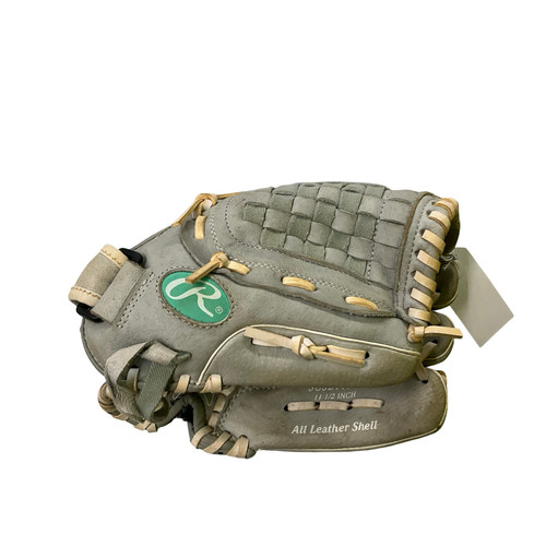 Vist Large View of Product Image Which is Used Rawlings SCSB115M RH Throw Fastpitch Gloves Grey 11 1/2"