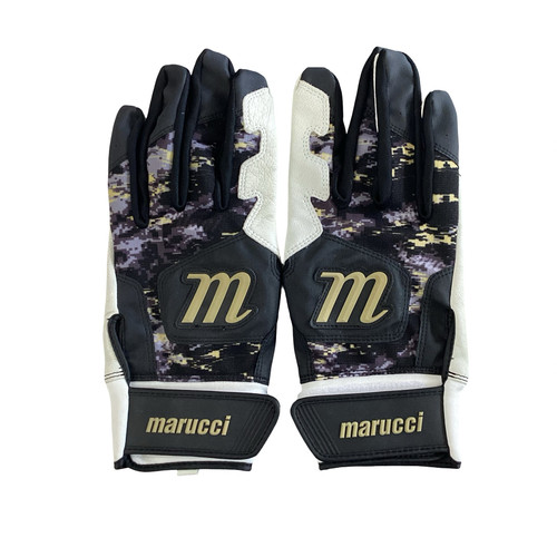Vist Large View of Product Image Which is Used Marucci BB/SB Batting Gloves Black And White MD
