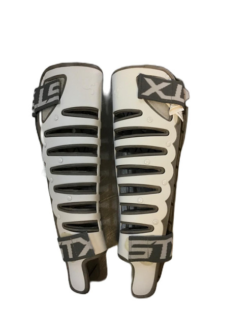 Vist Large View of Product Image Which is Used STX VALOR Lacrosse Shin Guards White LG